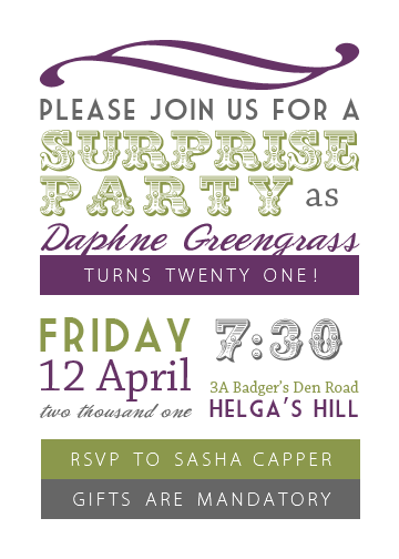 Invitation to Daphne's birthday party